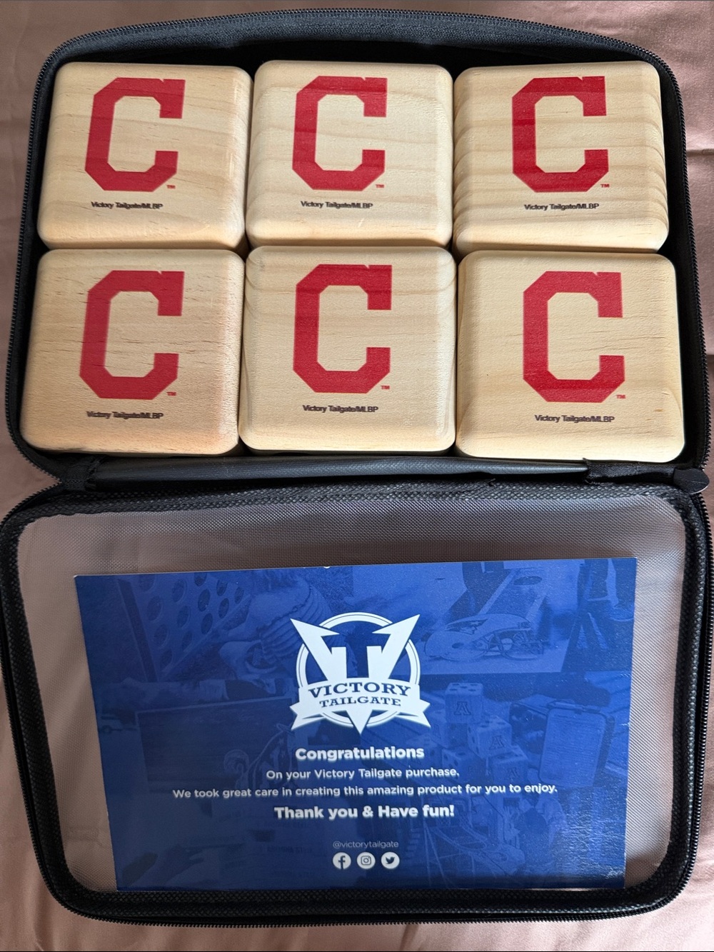 Victory Tailgate Lawn Dice Game in Natural Wood with Red Cleveland 'C' Logo